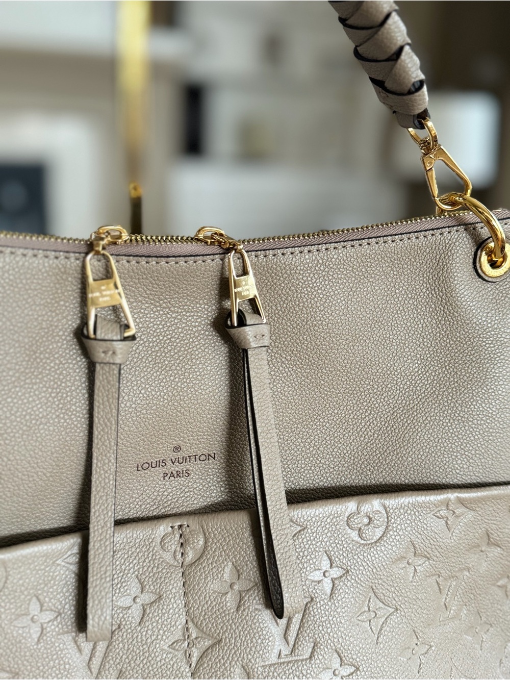 Louis Vuitton Cream Embossed Monogram Shoulder Bag with Braided Handle - Picture 4 of 5
